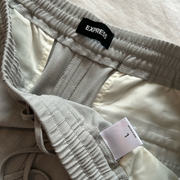 EXPRESS Womens Grey High Waisted Pleated Ankle Pant Drawstring Dress Casual Sz L - Picture 8 of 11